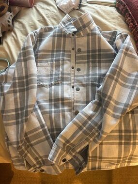 Vuori Men's Gray and White Plaid Button-Down Shirt Jacket